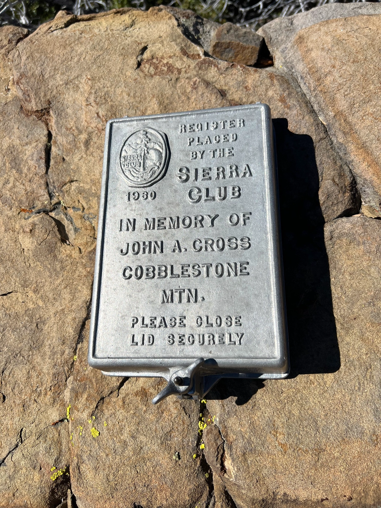 Historic Sierra Club register on Cobblestone Mountain
