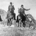 1893 Photo on Top of Mount Lowe, California Governor H.H. Markham on Left, Professor Thadeus S.C. Lowe Third From Left. Behind, Left San Gabriel Peak, Right Future Mount Markham