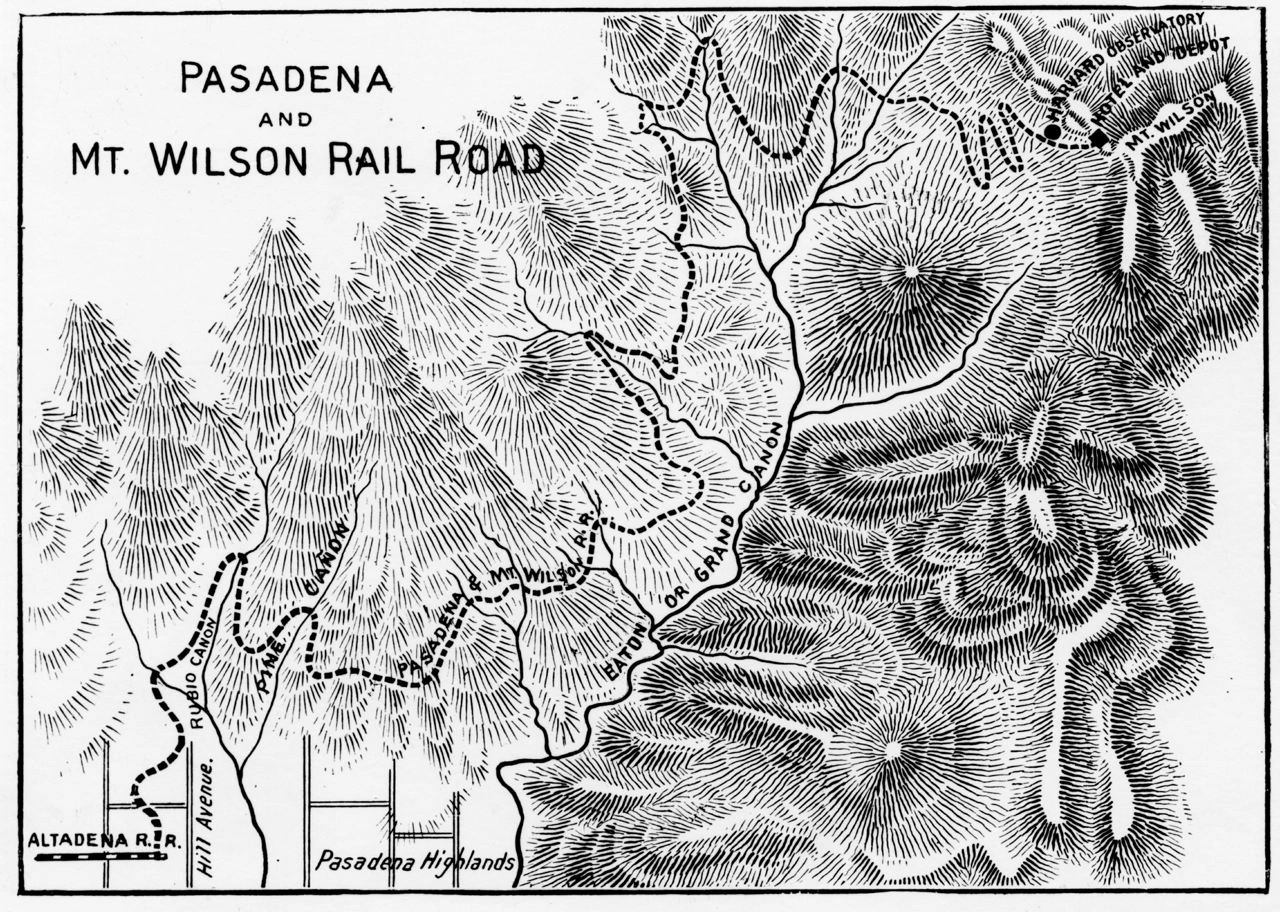 Original proposed route of the Mount Lowe Railway, showing extension to the summit of Lowe, which was never built