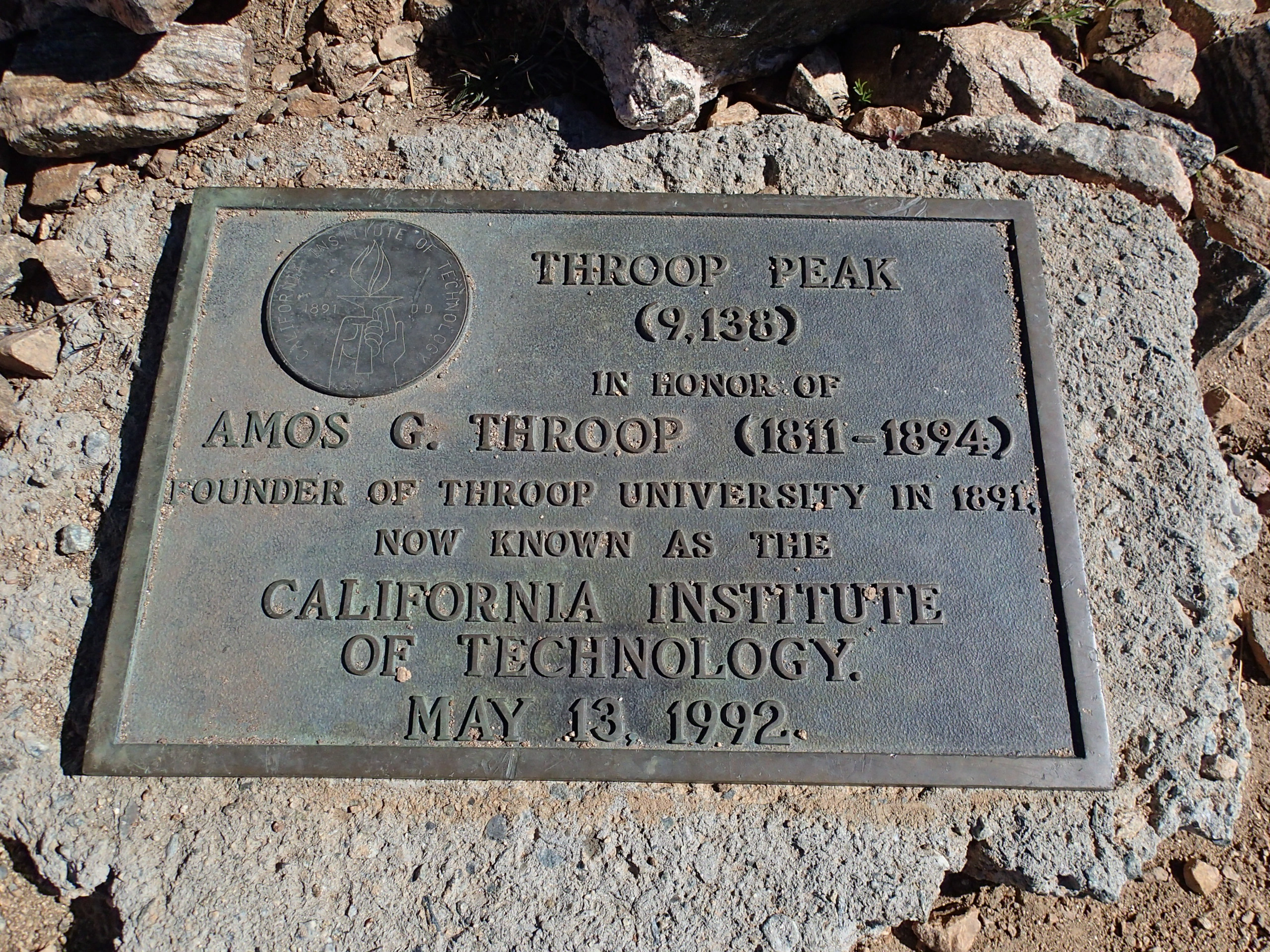 Throop Memorial plaque at the summit
