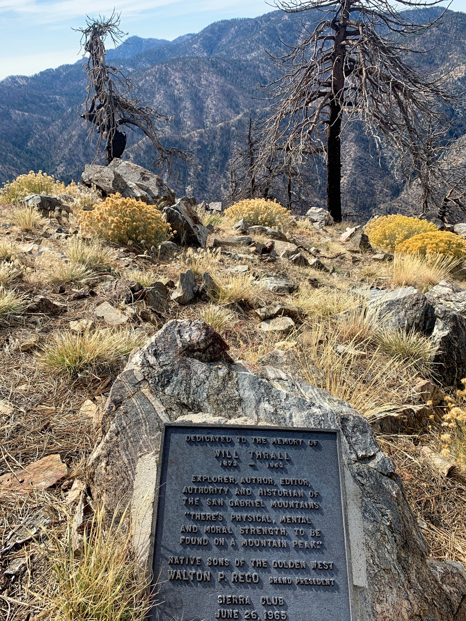 Will Thrall summit with memorial plaque